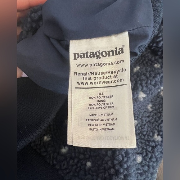 Patagonia Jacket Womens Small Snap Front Retro X Blue Polka Dot Sherpa Fleece - Picture 9 of 9